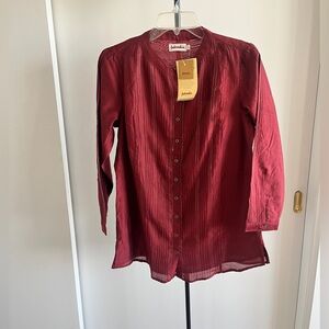NWT Fabindia Kurta Tunic Top Silk Blend Burgundy Wine 🍷 Gold Zari Accents L / M